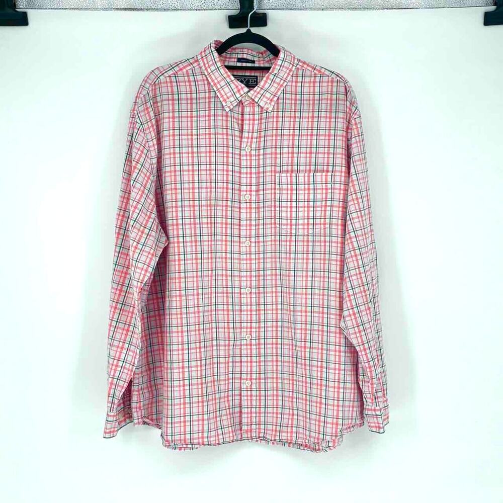 Hawker Rye Men's Coral & Green Plaid Long Sleeve Button Up Shirt - Size XXL